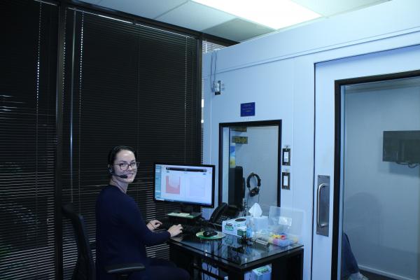 Dr. Kaminsky in action. Assessing hearing health, one frequency at a time.