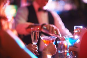 hazy bar scene and martinis