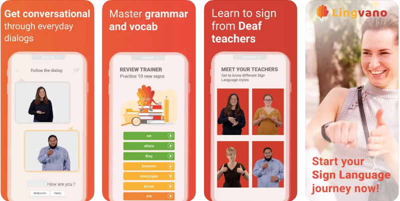 A screenshot of the Lingvano ASL app