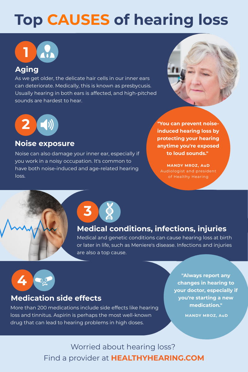 Illustration explaining the top causes of hearing loss.