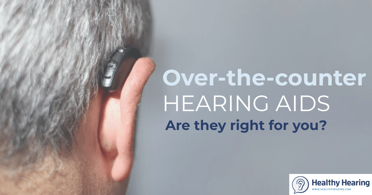 A man wears OTC hearing aids. 